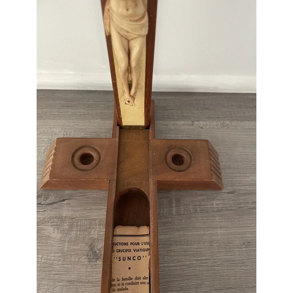 Vintage Mother‎ of Pearl Wood Crucifix Last Rites Sick Catholic Cross